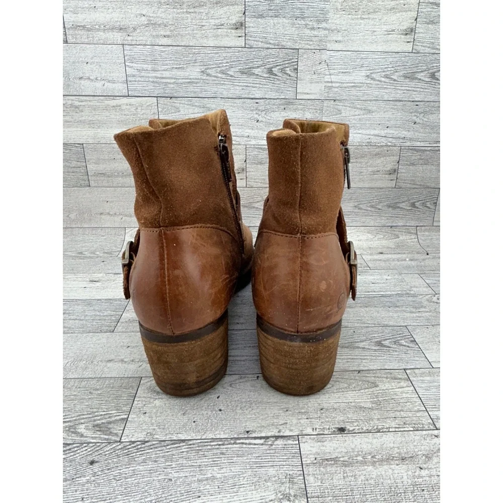 Born Brown Leather Suede Ankle Boots Men 11M F75517‎ Buckle Zip Block Heel